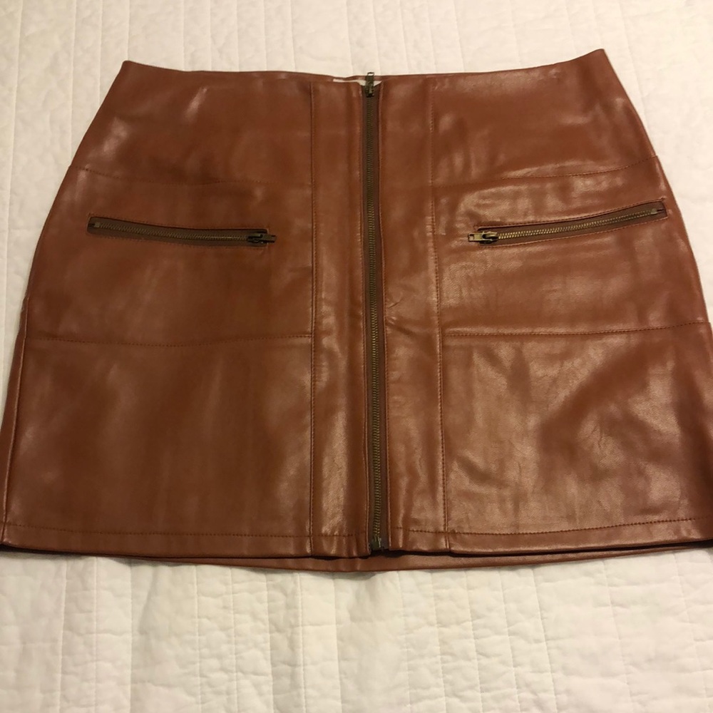 Cognac leather mini skirt